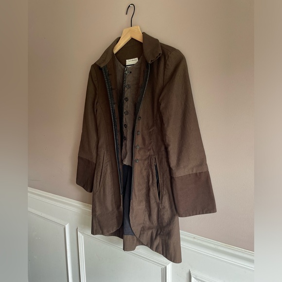 Gary Graham Brown Layered Multi-Button Jacket Black Leather Trim Size 2 - Picture 2 of 10